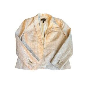J.Crew Campbell Womens 14 Linen Blazer Oatmeal Tan One Button Closure Preppy